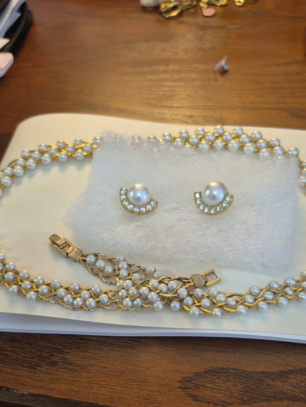 Pearl and Crystal Gold-Tone Necklace & Stud Earrings Set